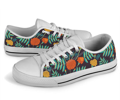 Marigold Pattern Print Design MR01 White Bottom Low Top Shoes