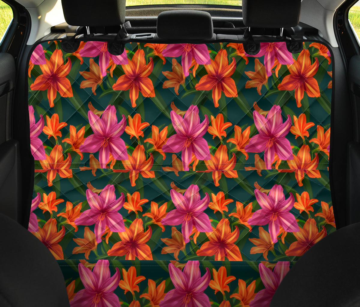 Amaryllis Pattern Print Design AL01 Rear Dog  Seat Cover