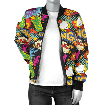 Comic Book Pattern Print Design 01 Women's Bomber Jacket