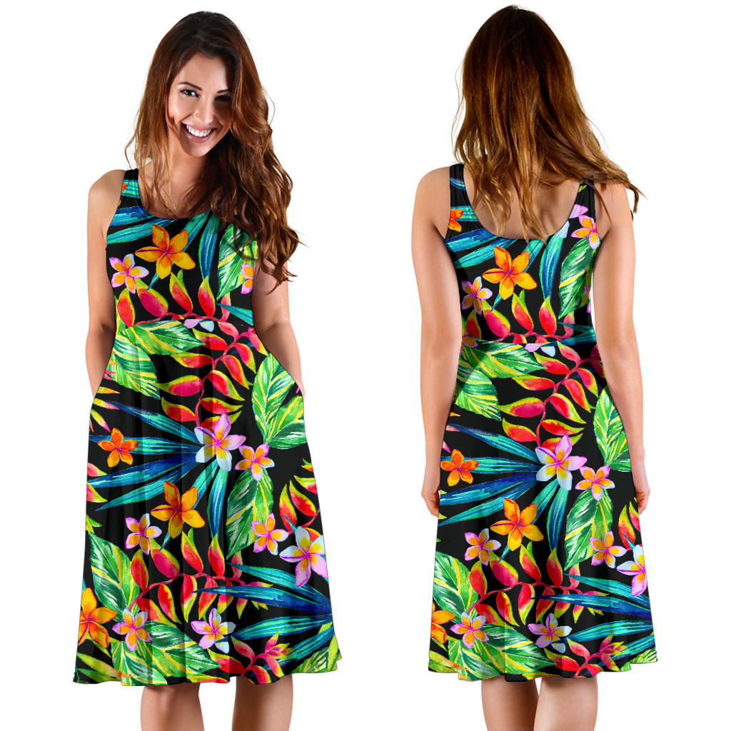 Heliconia Pattern Print Design HL09 Midi Dress