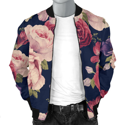 Peony Pattern Print Design PE03 Men Bomber Jacket