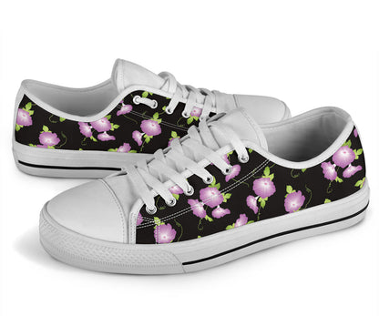 Morning Glory Pattern Print Design MG02 White Bottom Low Top Shoes