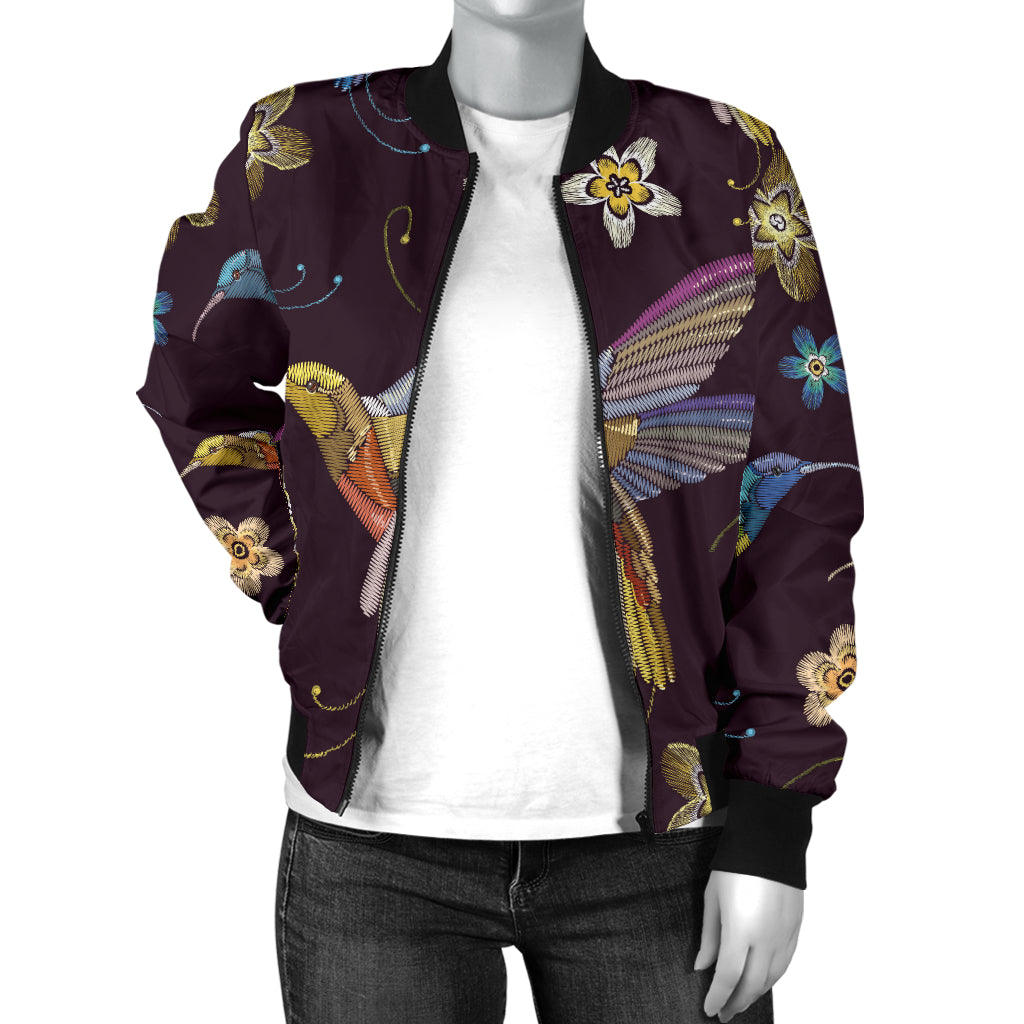 Hummingbird Pattern Print Design 04 Women's Bomber Jacket