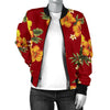 Orange Hibiscus Pattern Print Design HB026 Women Bomber Jacket