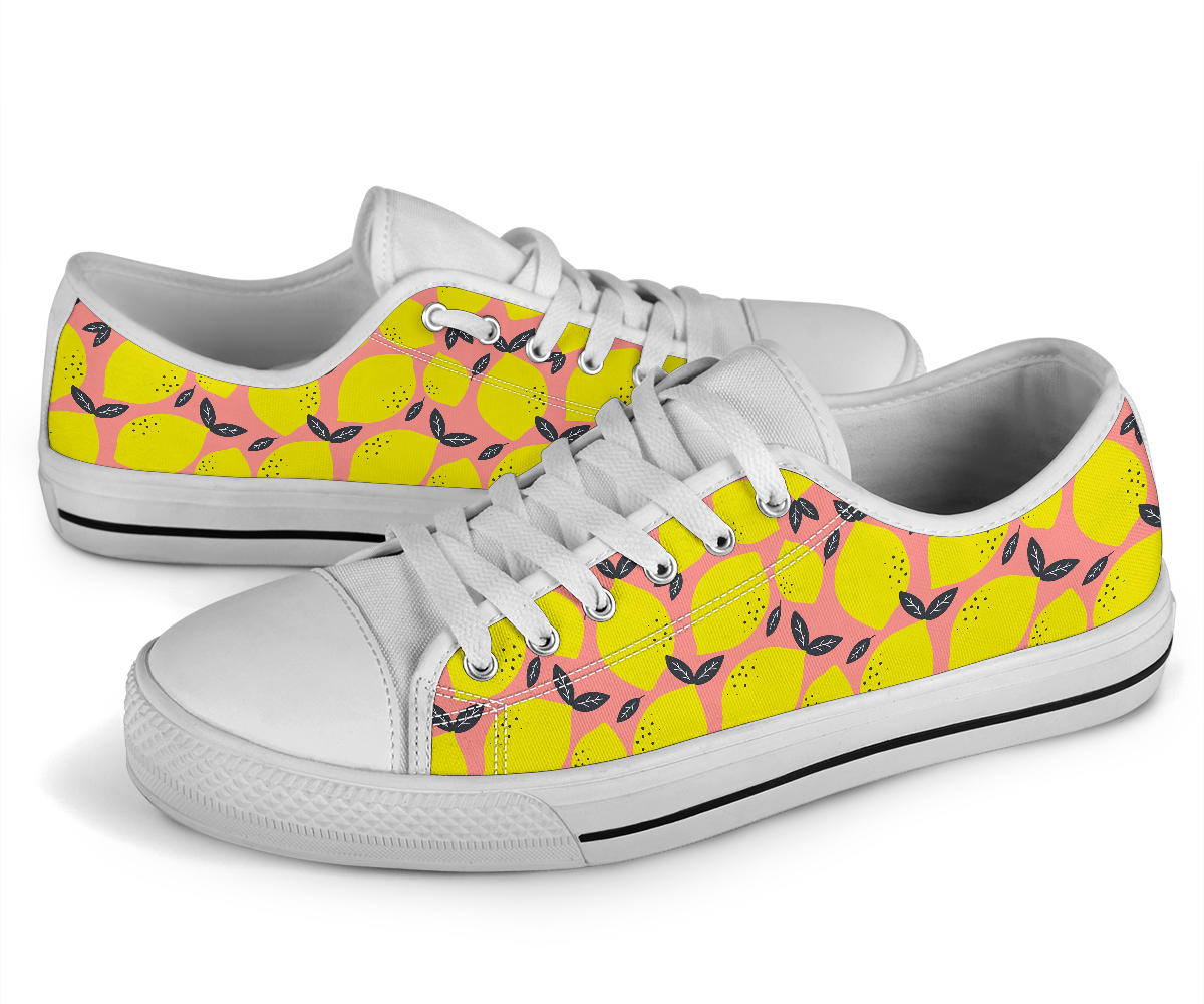 Lemon Pattern Print Design LM03 White Bottom Low Top Shoes