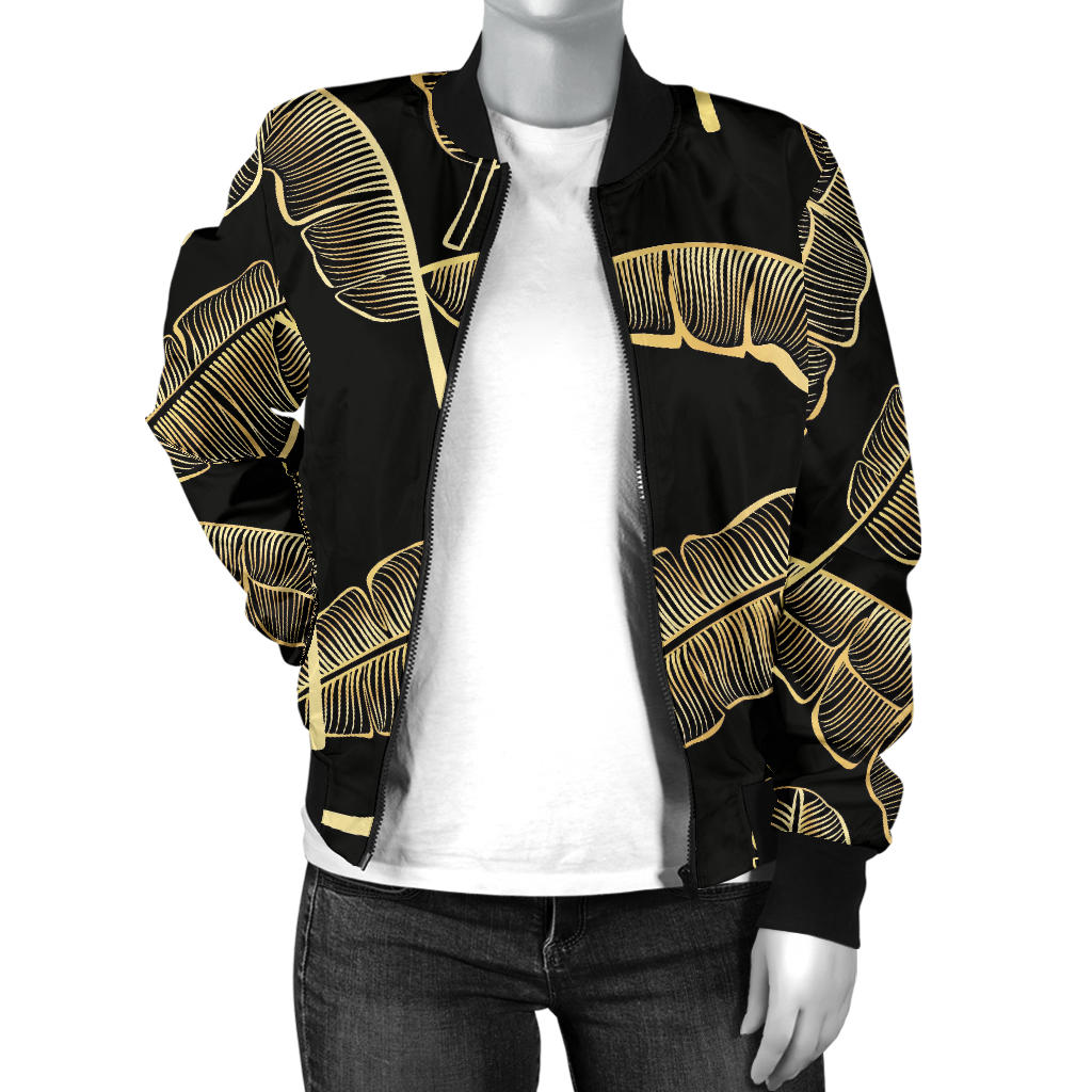 Banana Leaf Pattern Print Design BL07 Women Bomber Jacket
