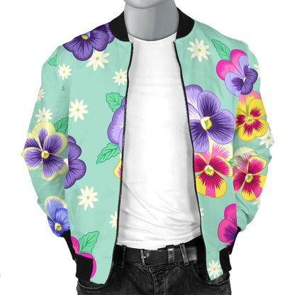 Pansy Pattern Print Design PS08 Men Bomber Jacket