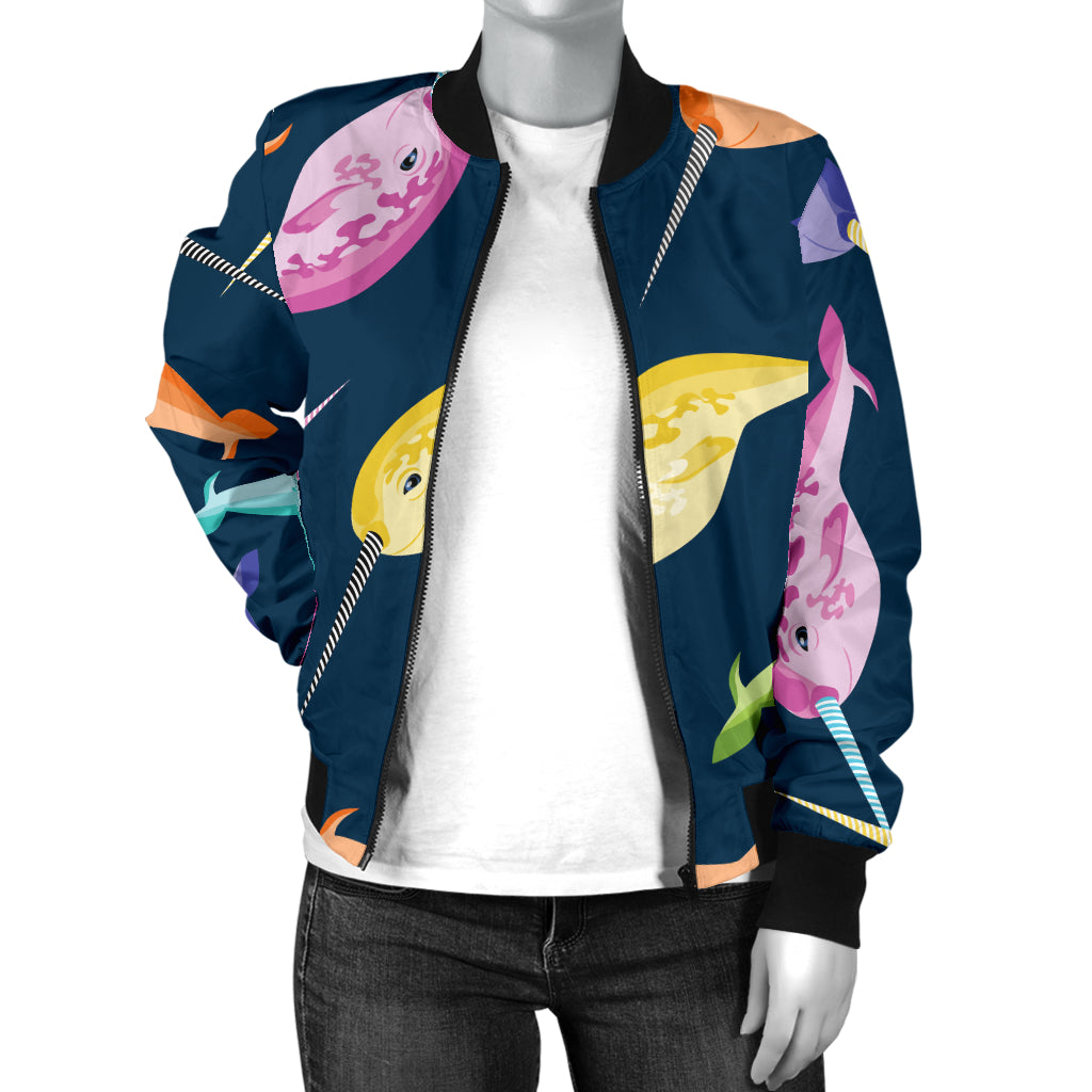 Narwhal Colorful Pattern Print Design 03 Women's Bomber Jacket