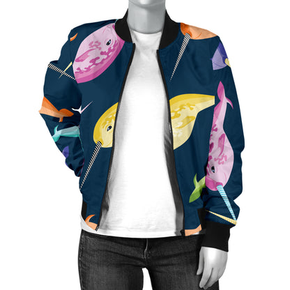 Narwhal Colorful Pattern Print Design 03 Women's Bomber Jacket