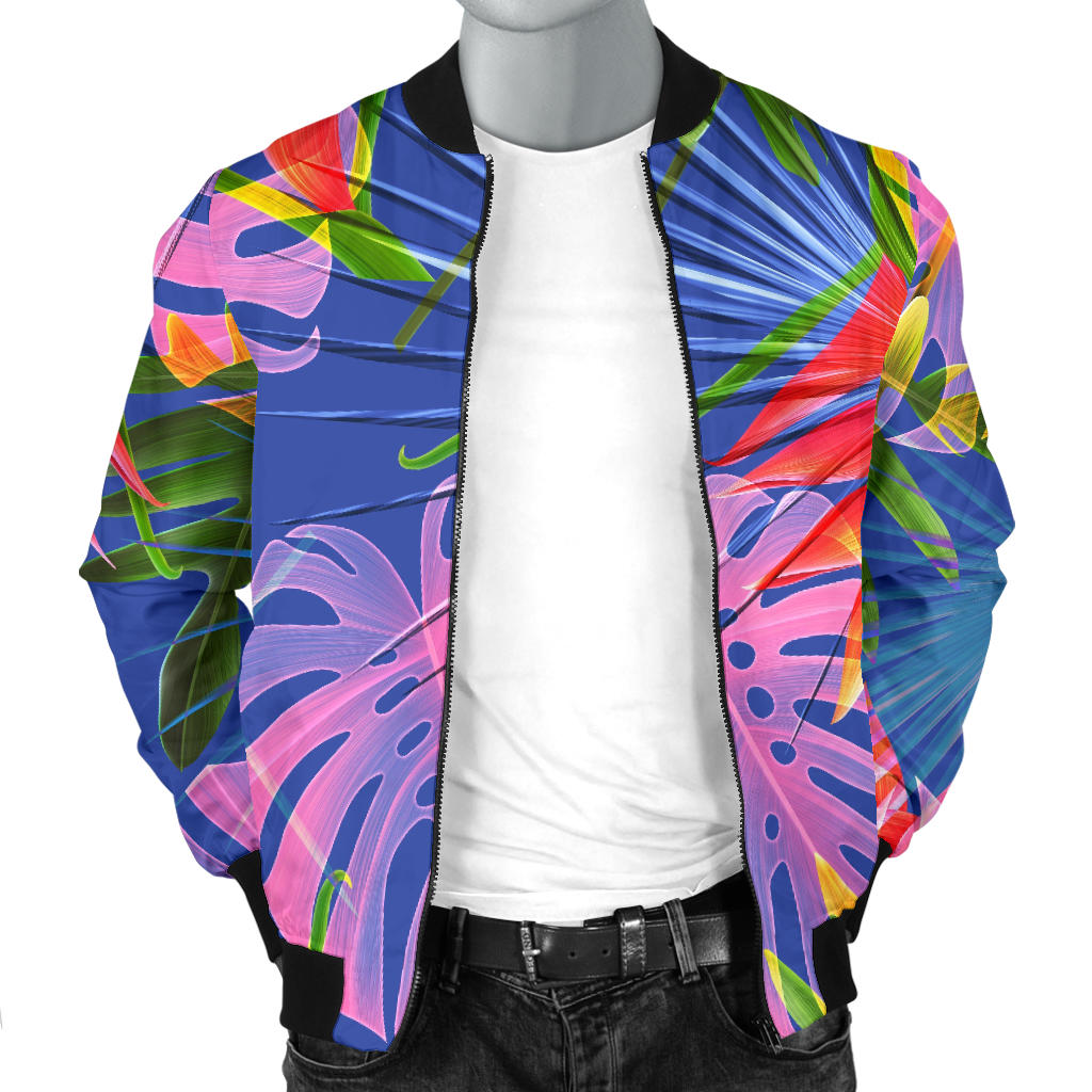 Tropical Flower Pattern Print Design TF025 Men Bomber Jacket