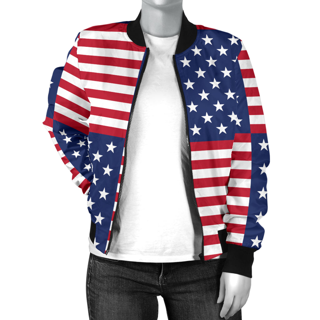 Patriotic US Flag Pattern Print Design A03 Women's Bomber Jacket