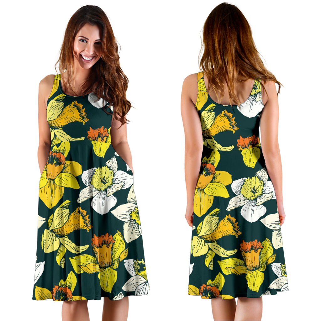 Daffodils Pattern Print Design DF02 Midi Dress