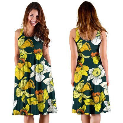 Daffodils Pattern Print Design DF02 Midi Dress