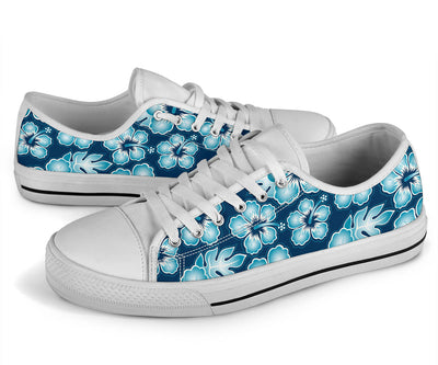 Blue Hibiscus Pattern Print Design HB011 White Bottom Low Top Shoes