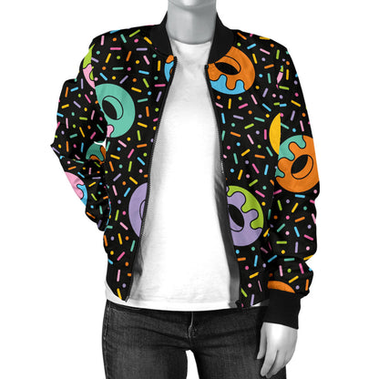 Donut Pattern Print Design DN012 Women Bomber Jacket