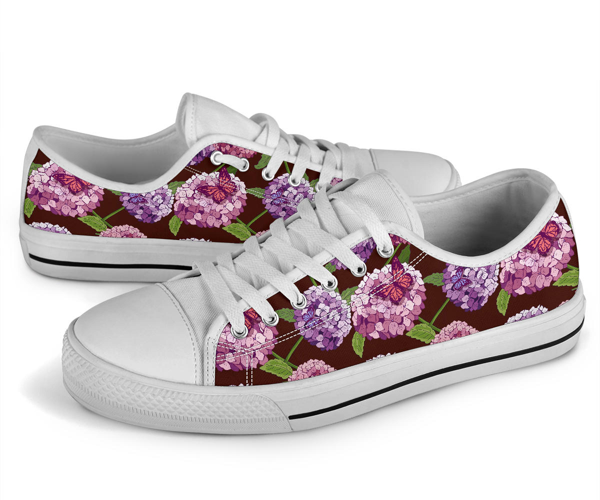Hydrangea Pattern Print Design HD08 White Bottom Low Top Shoes