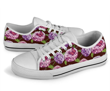 Hydrangea Pattern Print Design HD08 White Bottom Low Top Shoes