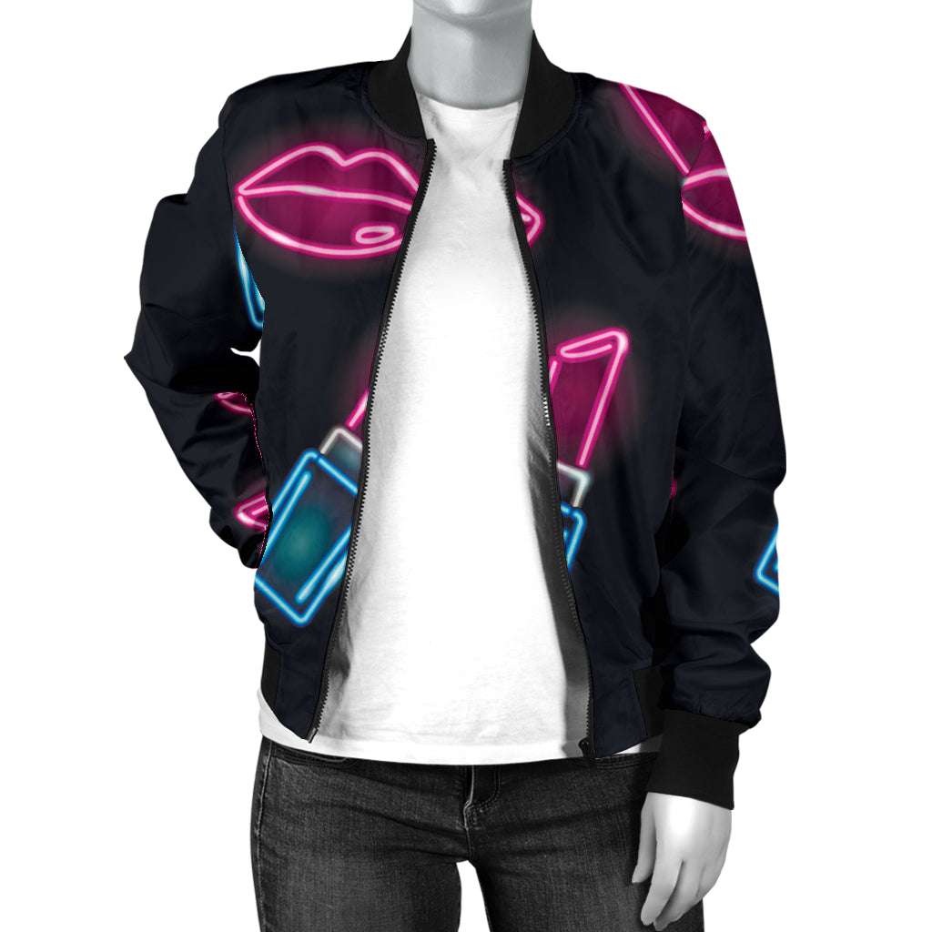 Lipstick Color Neon Pattern Print Design 03 Women's Bomber Jacket