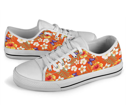 Tropical Flower Pattern Print Design TF027 White Bottom Low Top Shoes