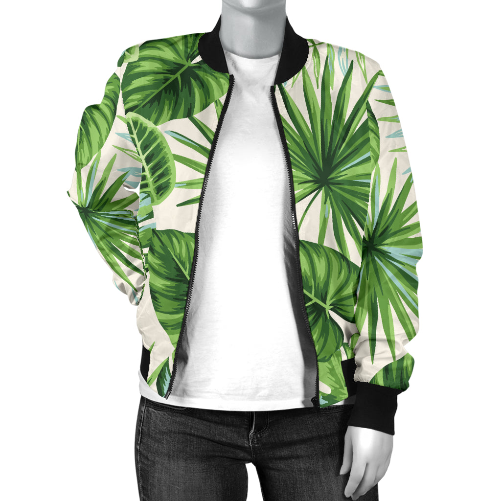 Palm Leaf Pattern Print Design A01 Women's Bomber Jacket