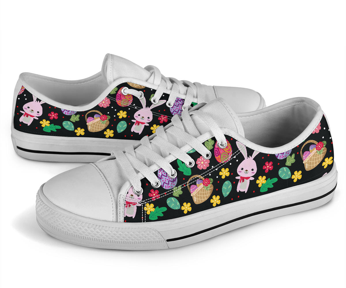 Easter Eggs Pattern Print Design RB05 White Bottom Low Top Shoes