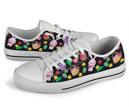 Easter Eggs Pattern Print Design RB05 White Bottom Low Top Shoes
