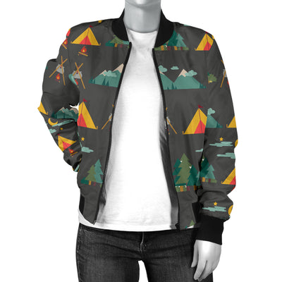 Camping Tent Pattern Print Design 03 Women's Bomber Jacket