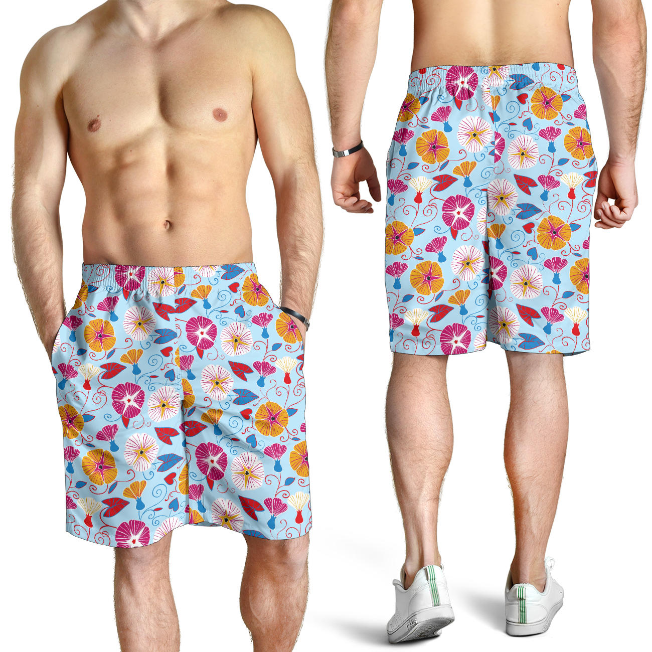 Morning Glory Pattern Print Design MG06 Mens Shorts