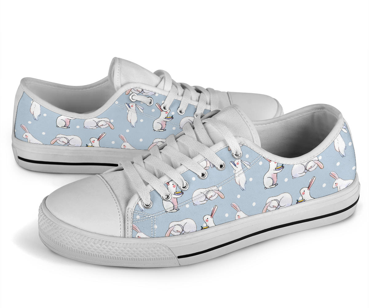 Rabbit Pattern Print Design RB06 White Bottom Low Top Shoes