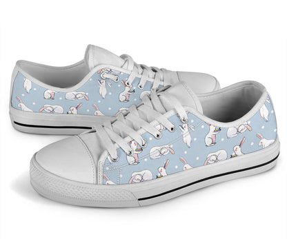 Rabbit Pattern Print Design RB06 White Bottom Low Top Shoes