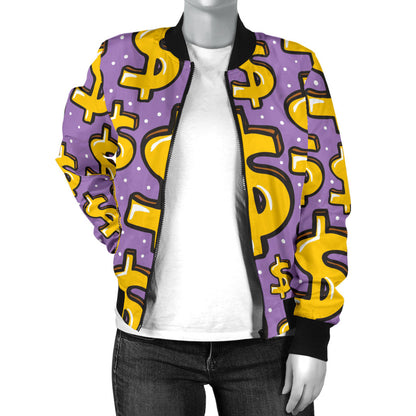 Dollar Pattern Print Design DO01 Women Bomber Jacket