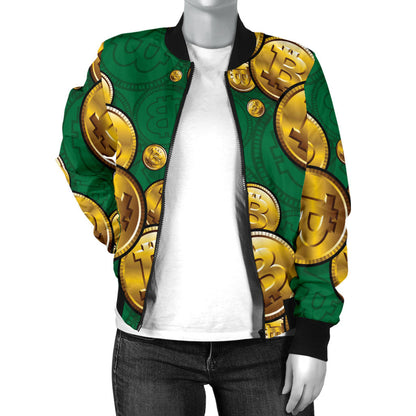 Bitcoin Pattern Print Design DO02 Women Bomber Jacket