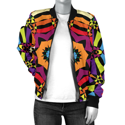 Kaleidoscope Pattern Print Design 01 Women's Bomber Jacket