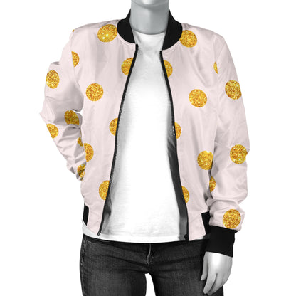 Polka Dot Gold Pink Pattern Print Design 01 Women's Bomber Jacket