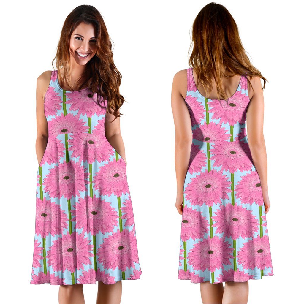 Gerberas Pattern Print Design GB01 Midi Dress