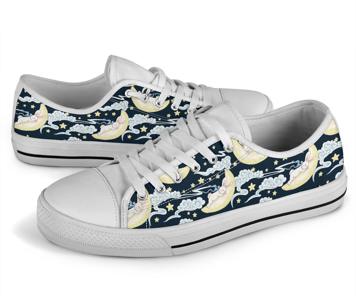 Rabbit Sleeping Pattern Print Design RB08 White Bottom Low Top Shoes