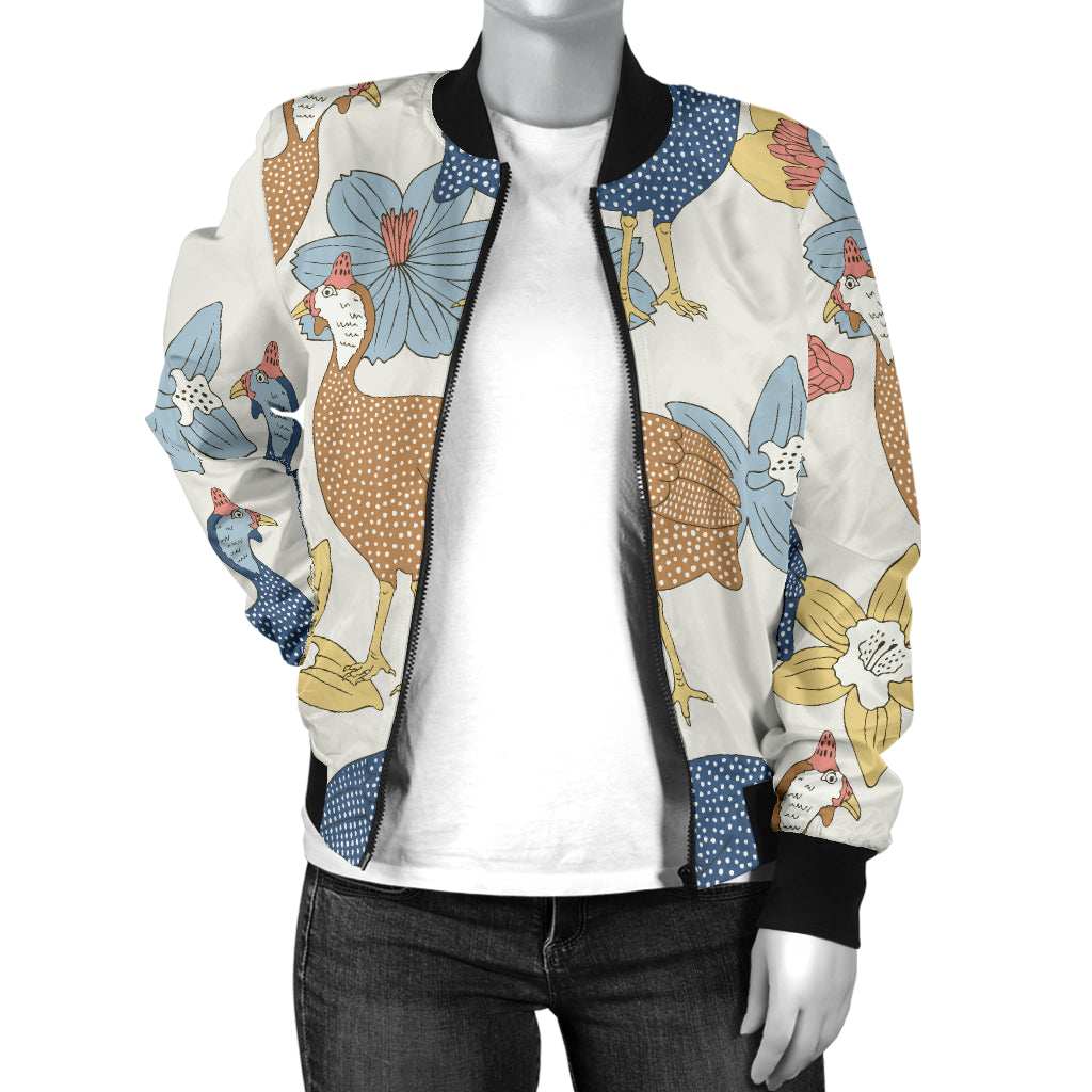 Guinea Fowl Pattern Print Design 01 Women's Bomber Jacket