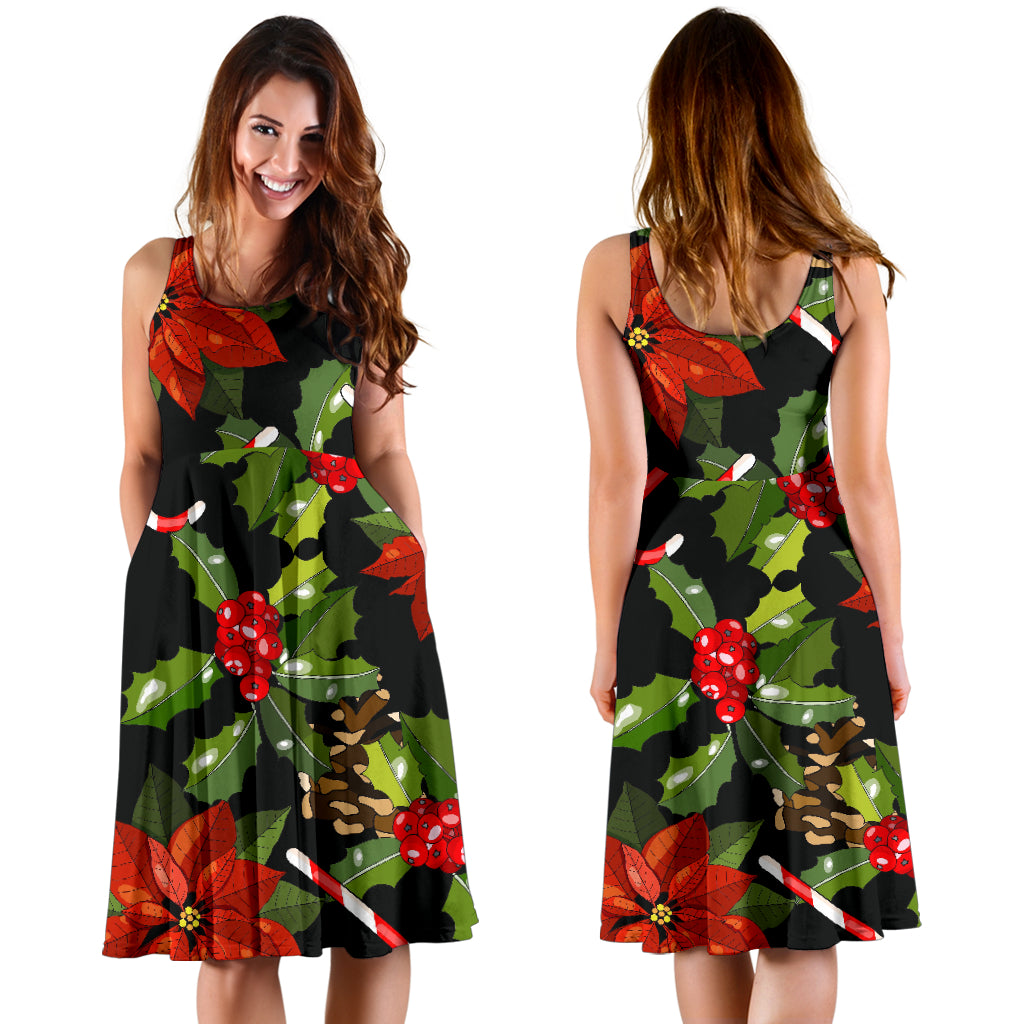 Poinsettia Pattern Print Design POT01 Midi Dress