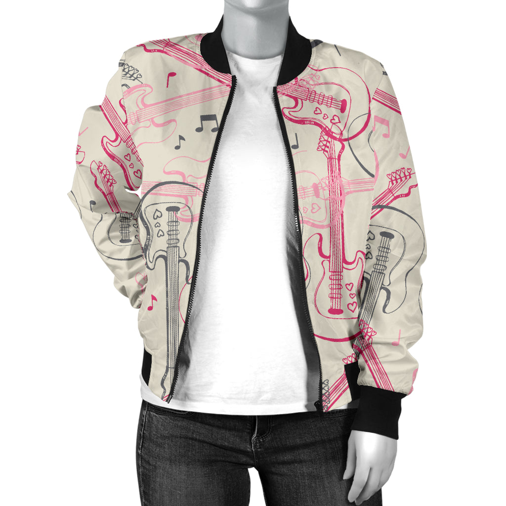 Bass Guitar Pattern Print Design 02 Women's Bomber Jacket