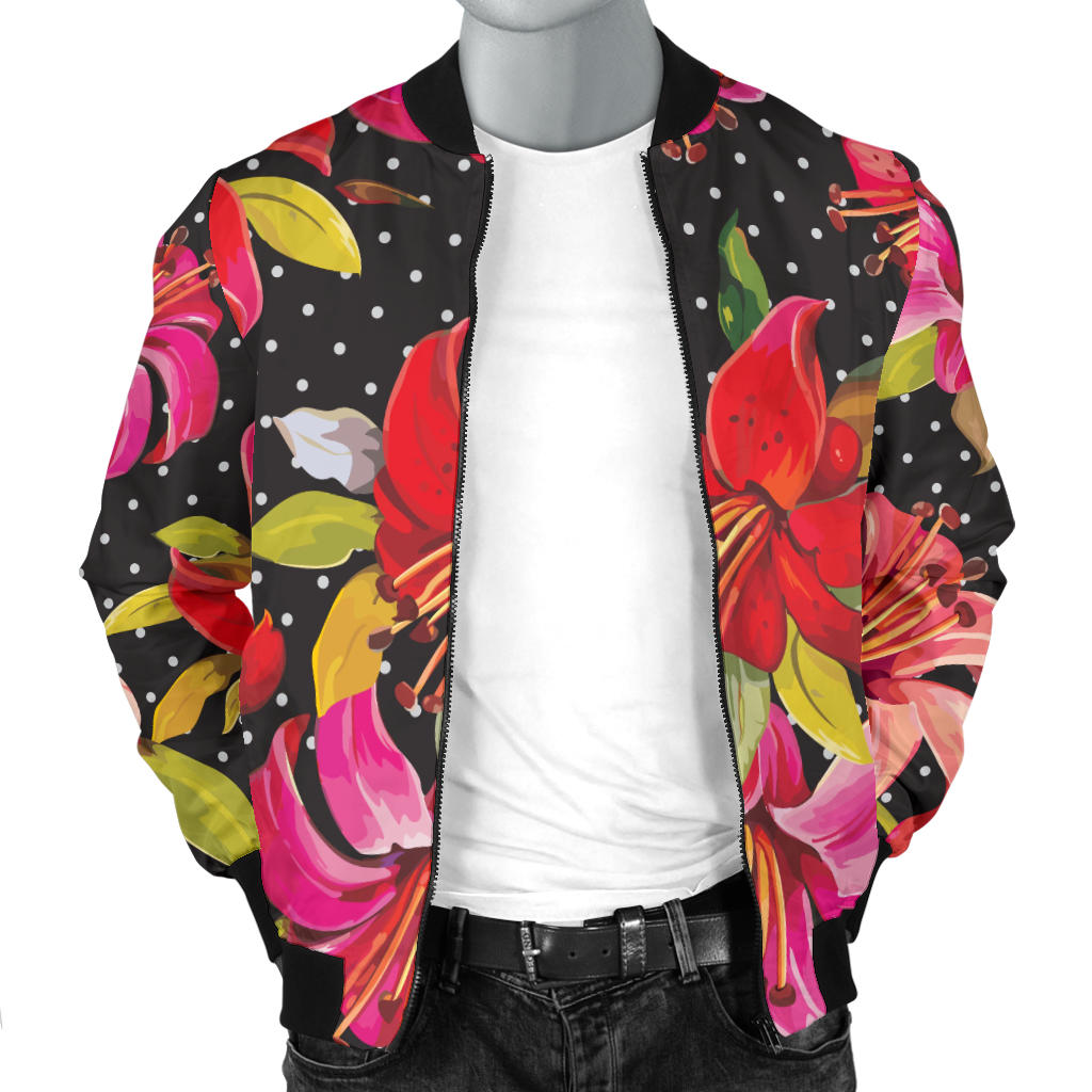 Lily Pattern Print Design LY012 Men Bomber Jacket