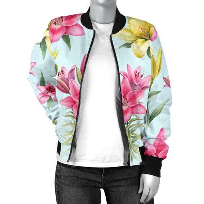 Lily Pattern Print Design LY010 Women Bomber Jacket
