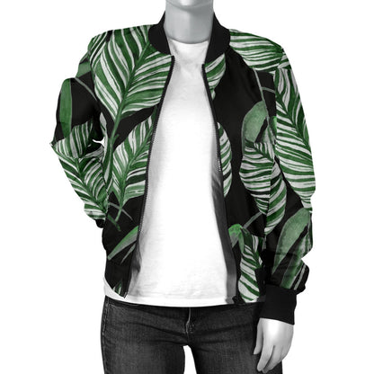 Palm Leaves Pattern Print Design PL09 Women Bomber Jacket
