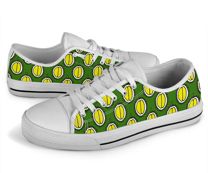 Durian Pattern Print Design DR01 White Bottom Low Top Shoes