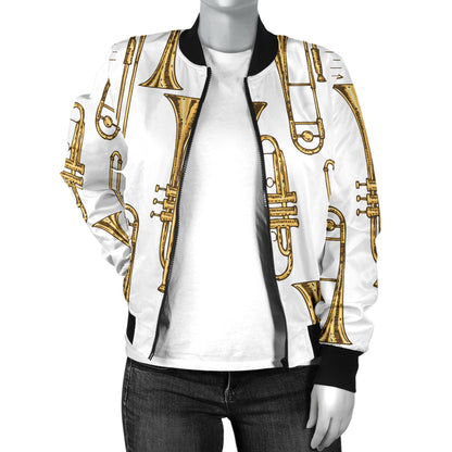 Trombone Pattern Print Design 04 Women's Bomber Jacket