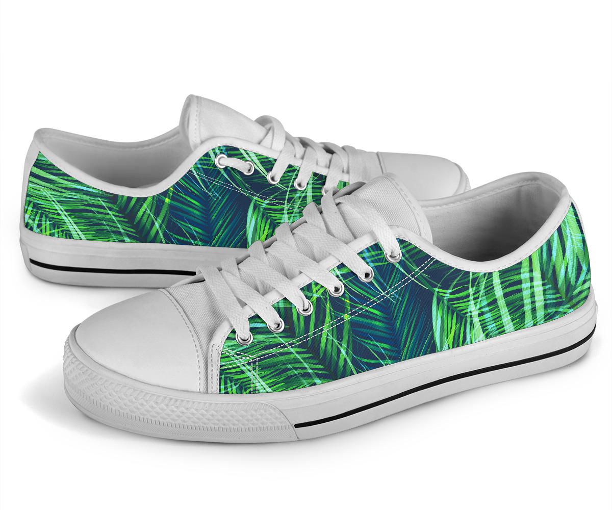 Palm Leaves Pattern Print Design PL02 White Bottom Low Top Shoes
