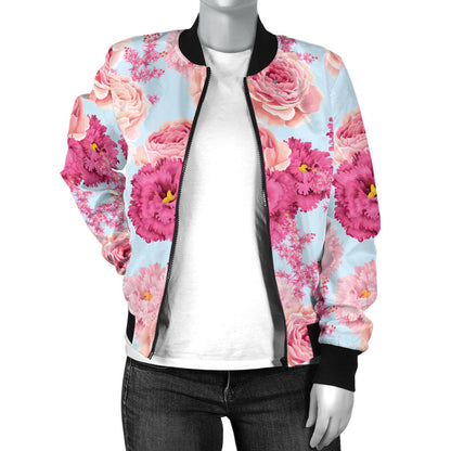 Lisianthus Pattern Print Design LT05 Women Bomber Jacket