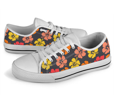 Hibiscus Pattern Print Design HB024 White Bottom Low Top Shoes