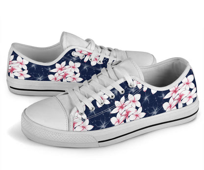 Plumeria Pattern Print Design PM017 White Bottom Low Top Shoes