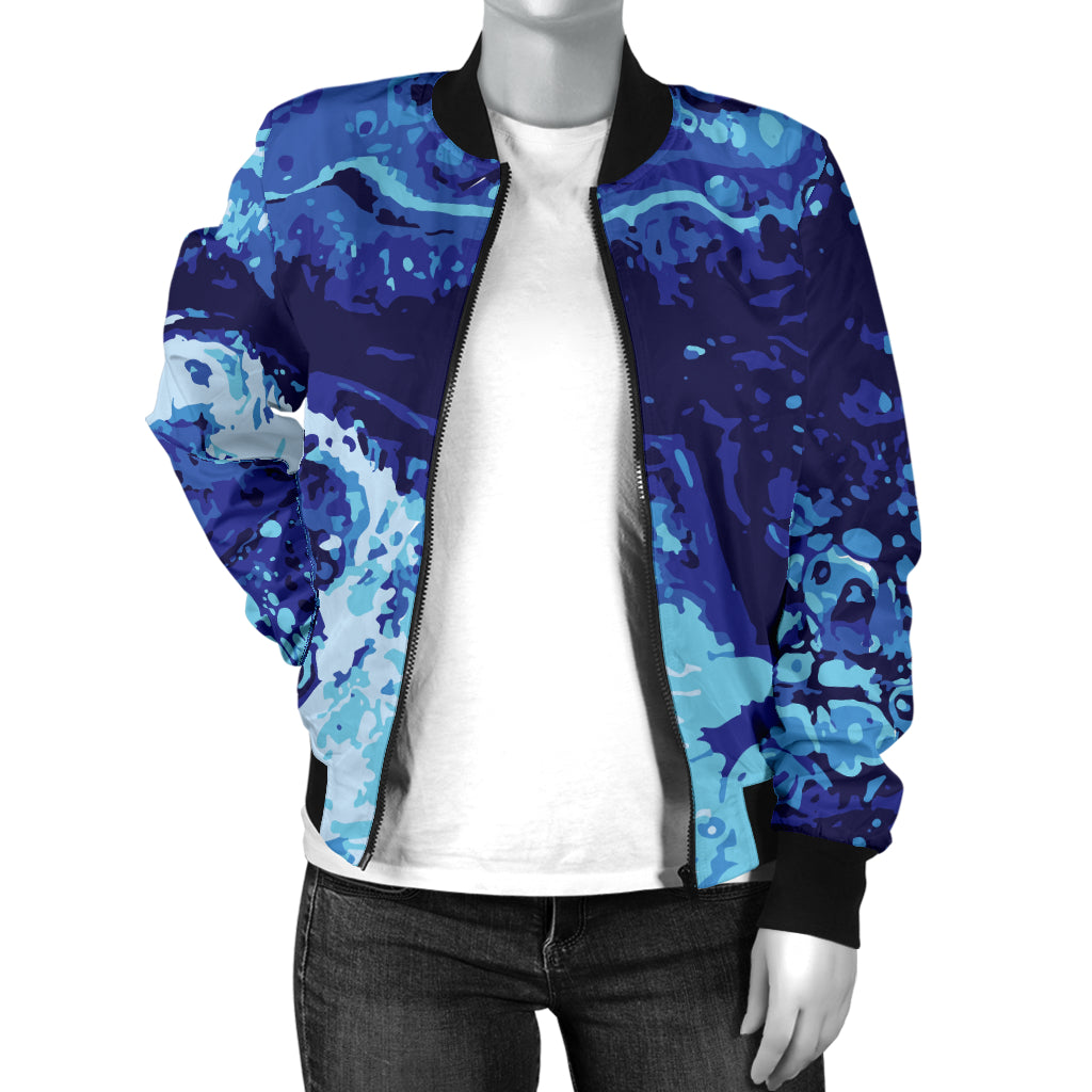 Ocean Liquid Pattern Print Design A03 Women's Bomber Jacket