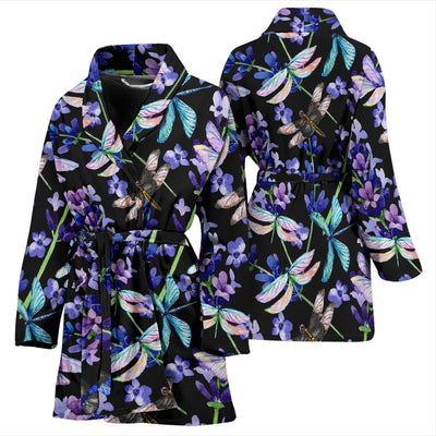 Lavender Dragonfly Pattern Print Design LV03 Women Bathrobe